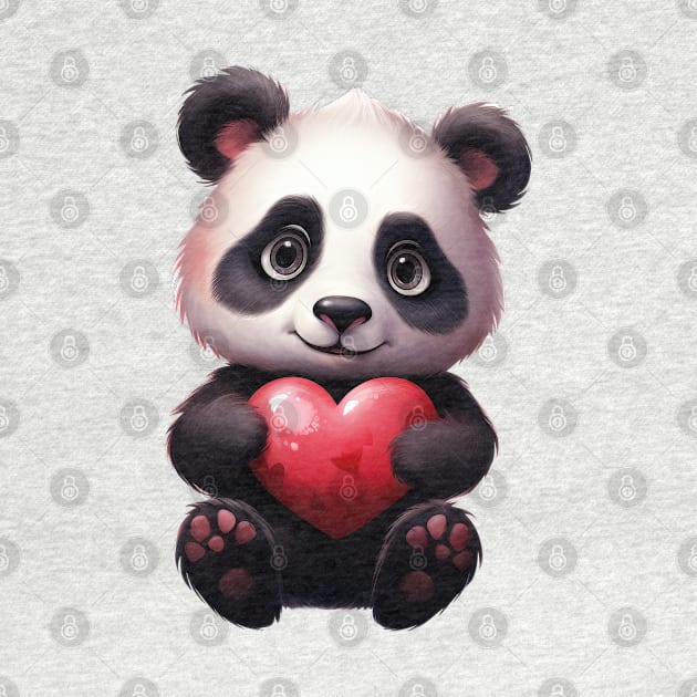 Valentine Panda Bear Holding Heart by Chromatic Fusion Studio